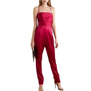 Michelle Mason Draped silk-satin red jumpsuit spaghetti straps size 8